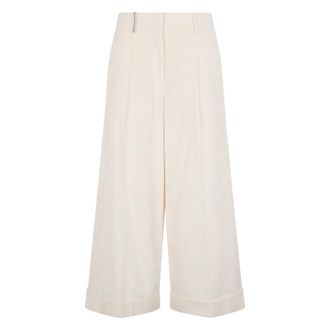 PESERICO Broeken, Dames, Beige, L, Katoen, Losse cr&egrave;mekleurige broek met een veelzijdig en minimalistisch design