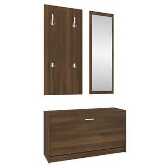 vidaXL Vidaxl - Set De Mueble Zapatero 3 En 1 Madera Contrachapada Marr&oacute;n Roble