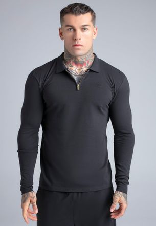 Siksilk Mens Black LS Zip Polo T-Shirt XXL