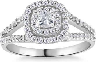 Pompeii3 1Ct TW Diamond Double Cushion Halo Engagement Ring in 10k White Gold