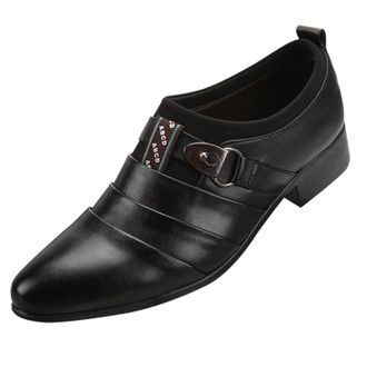 Generic Business Dress Shoes for Men Vintage Without Lacing Slip On Loafers Pointed Toe Breathable Soft Leather Shoe Block Heel Non Slip Fashion Footwear for 