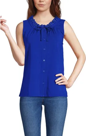 Lands End Lightweight Jersey Button Front Lace Trim Tank in Vibrant Lapis at Nordstrom, Size X-Large