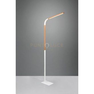 Trio Leuchten Norris piantana led 11W 1400lm, 3000K metallo bianco e legno flessibile con regolazione intensita h. 169,5CM