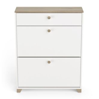 Calicosy Mueble zapatero de 2 puertas y 1 caj&oacute;n decor roble y blanco - L80,8 cm