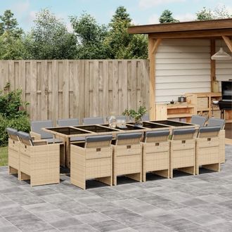 vidaXL Set Comedor De Jard&iacute;n Con Cojines 15 Pzas Rat&aacute;n Sint&eacute;tico Beige Vidaxl