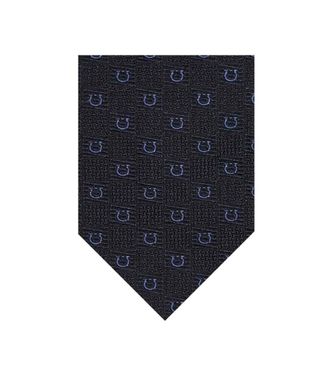 Ferragamo Navy Blue Gancini Textured Tie