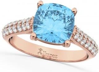 Allurez Cushion Cut Blue Topaz & Diamond Ring 14k Rose Gold (4.42ct)