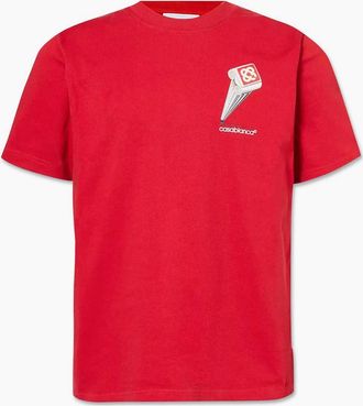 Casablanca Mens Mens Red Casablanca Leaning Column Print T-Shirt - Size: 38
