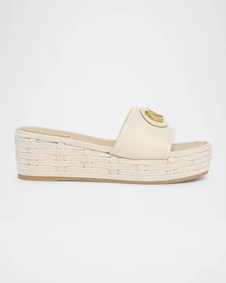 Valentino Garavani Leather VLogo Medallion Platform Espadrilles