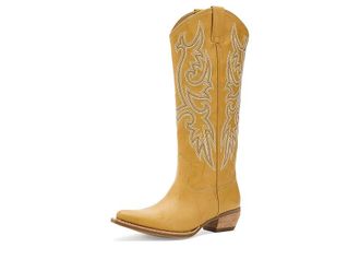 Frye and Co. Irlene Tall Deco Stitch Cowboy Womens Boots Banana : 7.5 M, Suede