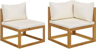 vidaXL Juego De Sof&aacute; 2 Pzas Con Cojines Blanco Crema Madera De Acacia Vidaxl