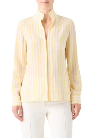 Akris Stripe Silk Tunic Shirt in Sun/Ecru at Nordstrom, Size 12
