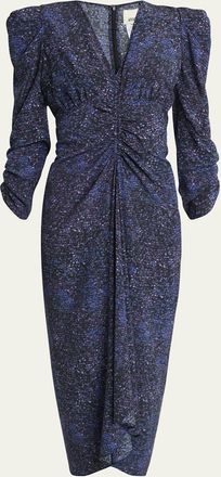 Isabel Marant Albini Mosaic Ruched Stretch Silk Dress