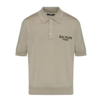 Balmain V-neck Knitwear, male, Gray, Size: 2XL Wool Turtleneck Polo