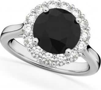 Allurez Round Black Diamond & Diamond Engagement Ring 14K White Gold (3.20ct)