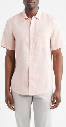 Nordstrom Solid Short Sleeve Linen Button-Up Shirt in Pink Tan - White Eoe at Nordstrom, Size Xxx-Large