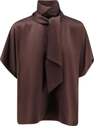 Brunello Cucinelli Zijden blouse met hoge hals - Dames - Blouses - Bruin - L - Overhemden