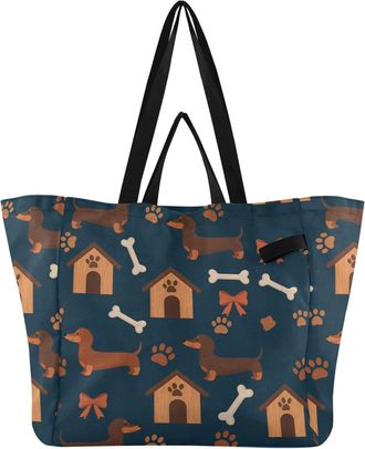 Generic Dachshund Brown Dog pattern Reusable Canvas Tote Bag, Heavy Duty Grocery Shopping Bag with Double Handles Large Capacity Hard Bottom Work Groceries Tr