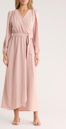 Connected Faux Wrap Long Sleeve Maxi Dress in Pale Blush at Nordstrom Rack, Size 10
