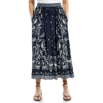 Max Studio Floral Pull-On Skirt in Indigo/Cream at Nordstrom Rack, Size X-Small