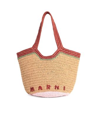 Marni Hobo-Tasche Seaside aus Raffiabast in Burgunderrot und Rosa