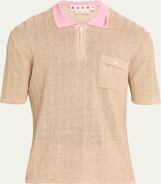 Marni Mens Linen and Cotton Logo-Collar Half-Zip Polo Sweater