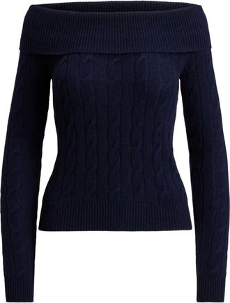 Ralph Lauren Collection Kabelgebreide off-shoulder trui - Blauw