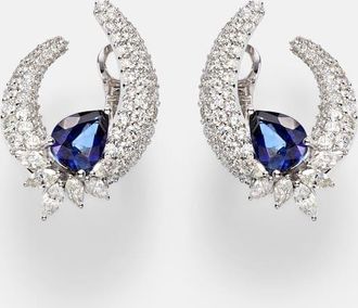 Yeprem Pendientes de oro blanco de 18 ct (750/1000) con diamantes y zafiros