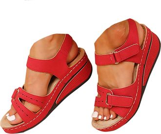 Generic Sandals for Women Summer Mesh Beach Sport Hollow Casual Open Toe Flat Soft Bottom Breathable Shoes Ladies Sandals Slides Women Slip on Sandal (Red-3, 