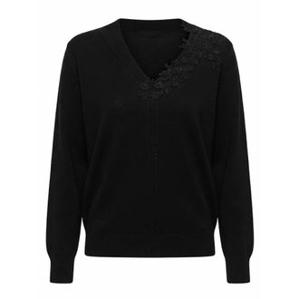 Ermanno Scervino Maglione Scollo a V con Dettagli in Pizzo - - Knitwear - Donna - Nero - L