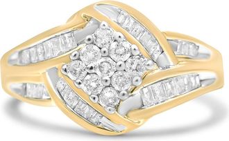 House of Brilliance 10K Yellow and White Gold 3/4Cttw Diamond Cluster and Swirl Ring at Nordstrom, Size 7