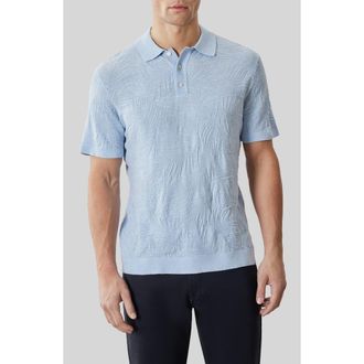 Robert Barakett Jorik Leaf Jacquard Polo Sweater in Powder Blue at Nordstrom, Size Xx-Large