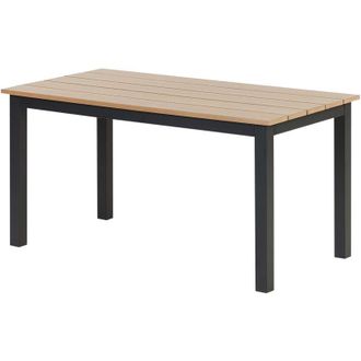 Beliani Mesa De Centro De Jard&iacute;n 96 X 52 Cm Exterior Madera Pl&aacute;stica Clara Y Base Negra Messina
