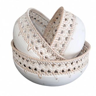 My Bliss Home Bol de madera con detalles de rat&aacute;n - juego de 3