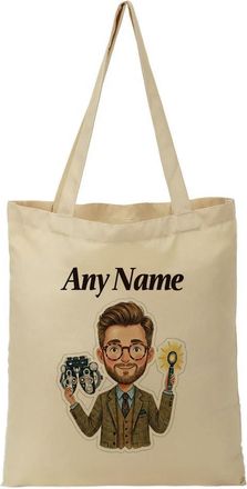 Unigift Personalised Gift - Bearded Optometrist Tote Shopping Bag (Eye Care Professional Design) Custom Name Message - Optician Graduation Birthday Present