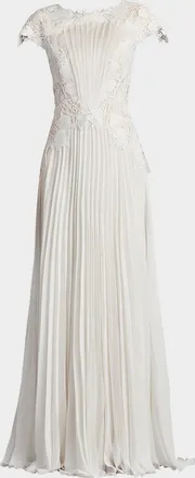 Tadashi Shoji Floral Lace & Pleated Chiffon Gown