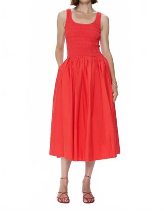 Pistola Denim Alessia Smocked Drop Waist Midi Dress In Red