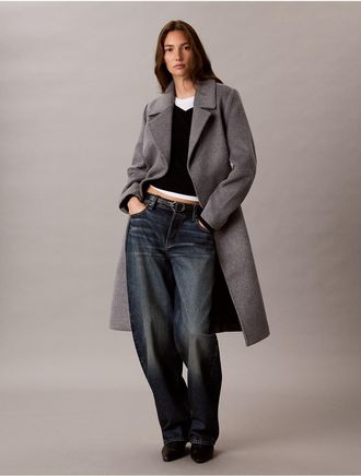 Calvin Klein Womens Classic Wool Blend Coat - Grey - XL