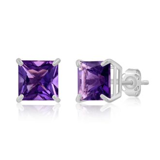 MAX + STONE 14k Yellow or White Gold 7mm Princess Cut Gemstone Square Stud Earrings