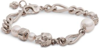 Alexander McQueen Crystal Skull & Faux Pearl Bracelet in 926/Pearl/Cry at Nordstrom