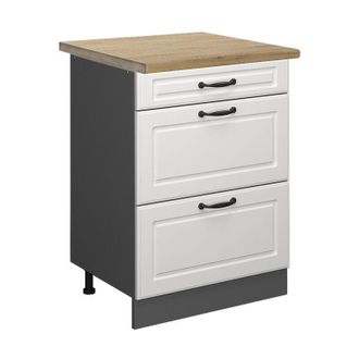 Vicco Mobiletto base per cucina R-Line, Bianco casa di campagna, 60 cm con cassetti, pl Rovere Vicco