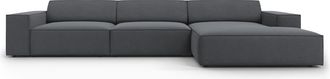 MICADONI Sofá esquinero derecho 4 plazas de tela gris oscuro