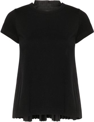 sacai knife-pleats crew-neck T-shirt - women - Cotton/Cotton/Polyester - 2 - Black