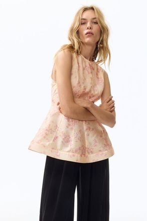 H&M Sleeveless Peplum Top in Peach/floral at Nordstrom, Size X-Small