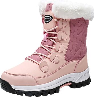 Generic Womens Snow Boots Winter Water-Resistant Faux Fur Lined Warm Outdoor Lace Up Mid-Calf Bootiesep Tread Rubber Sole for Cold Weather (6.5)