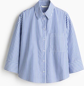 H&M Kurze Popelinebluse - Blue