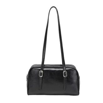 Generic Korean Retro Underarm Womens Shoulder Bag Simple Commuter Briefcase Versatile Large Capacity Tote(Black)