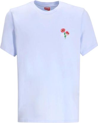 Kenzo Katoenen T-shirt met geborduurde klaproos - Blauw