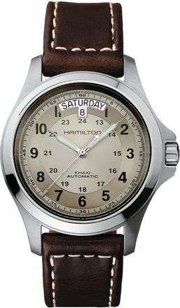 Hamilton Khaki Field King Automatic Leather Strap Watch, 40mm in Brown/Beige/Silver at Nordstrom