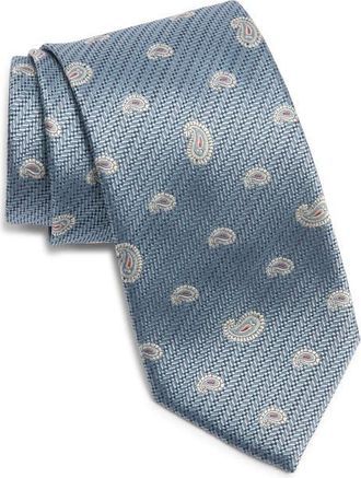 Brioni Paisley Silk Tie in Sky Blue/Brown at Nordstrom